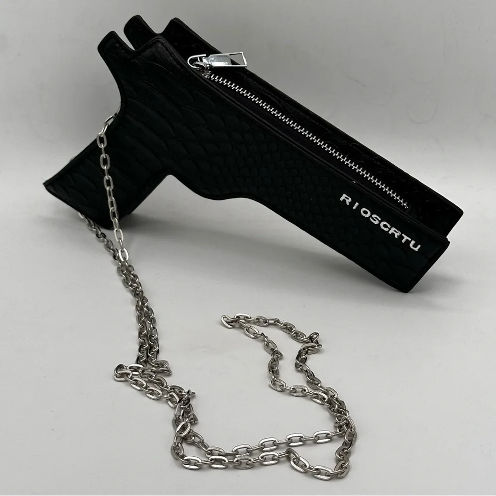 Black pistol shaped hip holster mini little purse handbag.